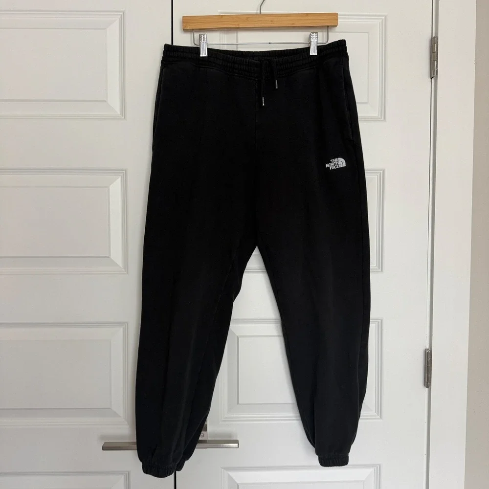 The North Face Black Fleece Joggers Mens Large Tapered Sweatpants Logo